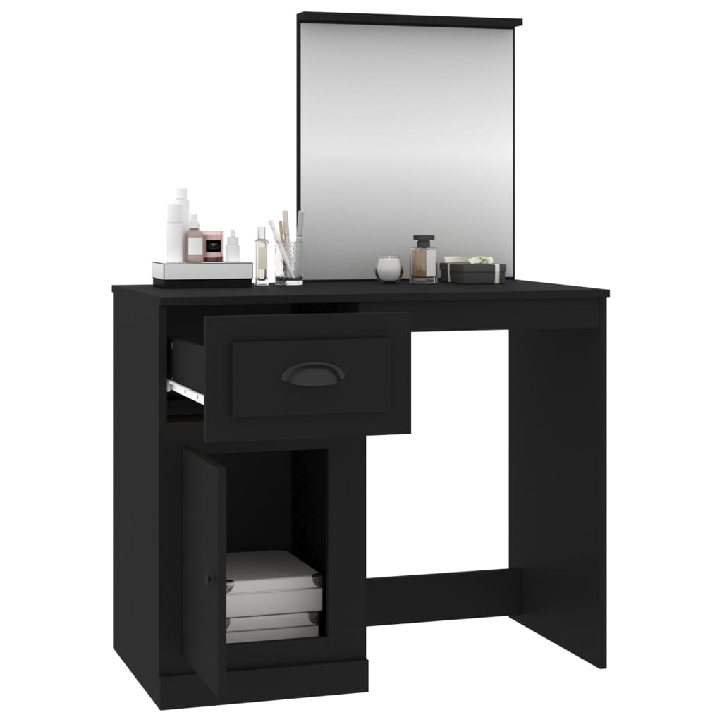 Dressing Table with Mirror Black 90x50x132.5 cm Engineered Wood