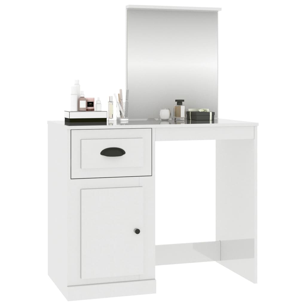 Dressing Table with Mirror High Gloss White 90x50x132.5 cm Engineered Wood