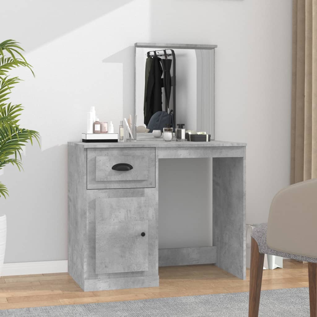 Dressing Table with Mirror Concrete Grey 90x50x132.5 cm Engineered Wood