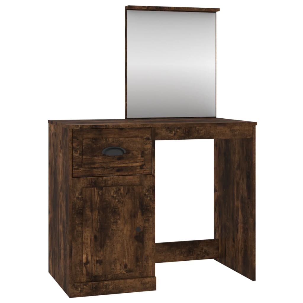 Dressing Table with Mirror Smoked Oak 90x50x132.5 cm Engineered Wood