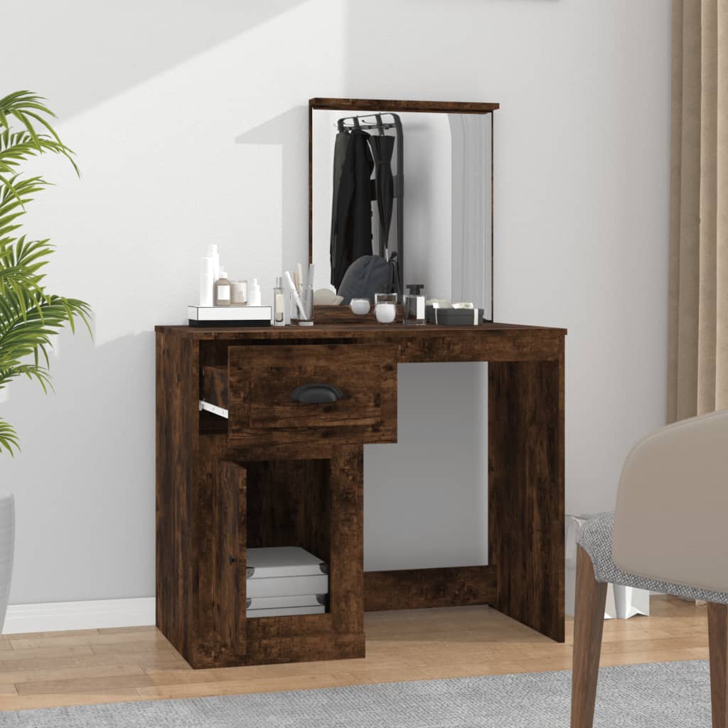 Dressing Table with Mirror Smoked Oak 90x50x132.5 cm Engineered Wood