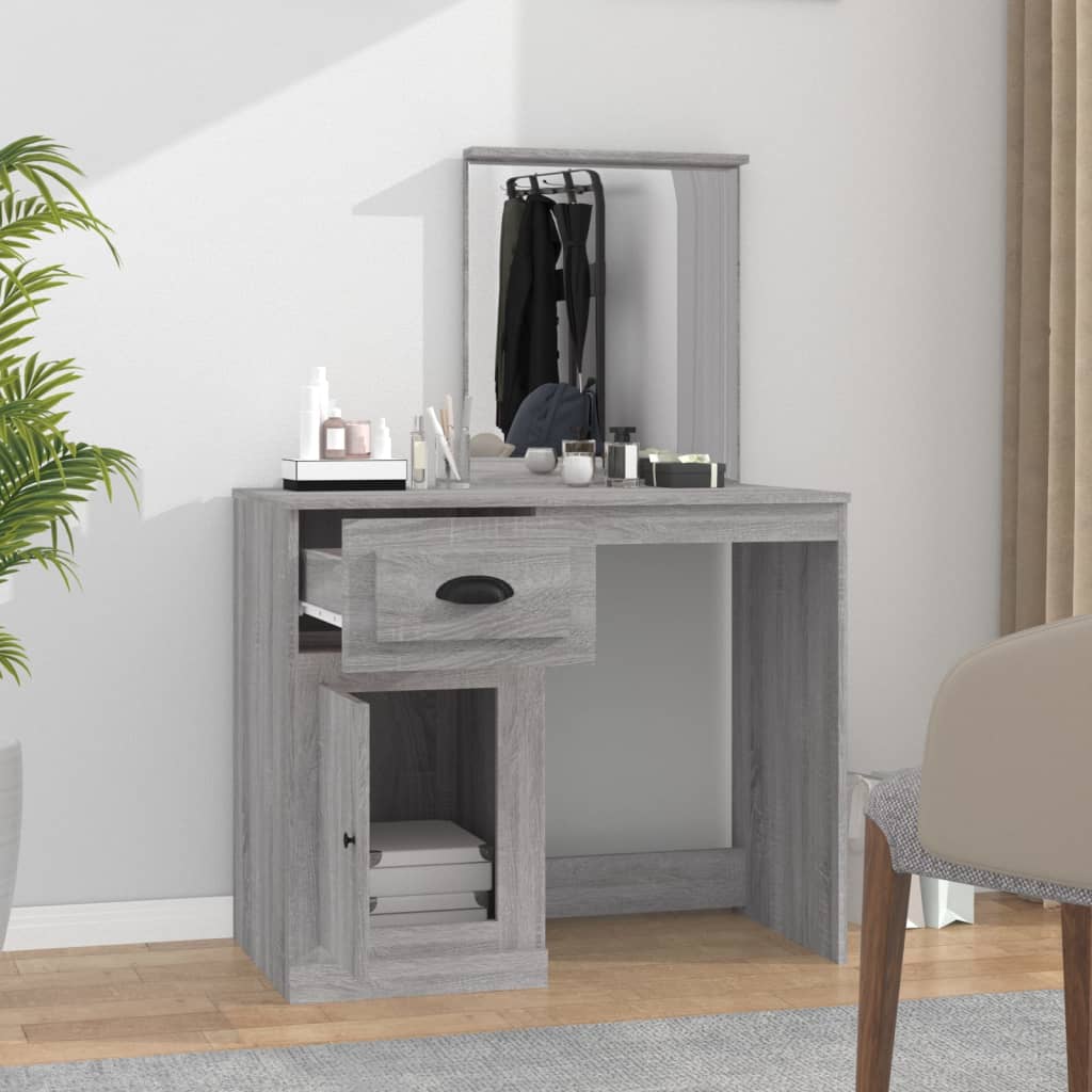 Dressing Table with Mirror Grey Sonoma 90x50x132.5 cm Engineered Wood