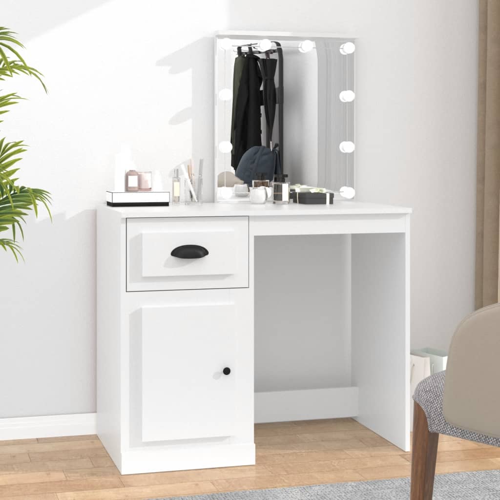 Dressing Table with LED White 90x50x132.5 cm Engineered Wood