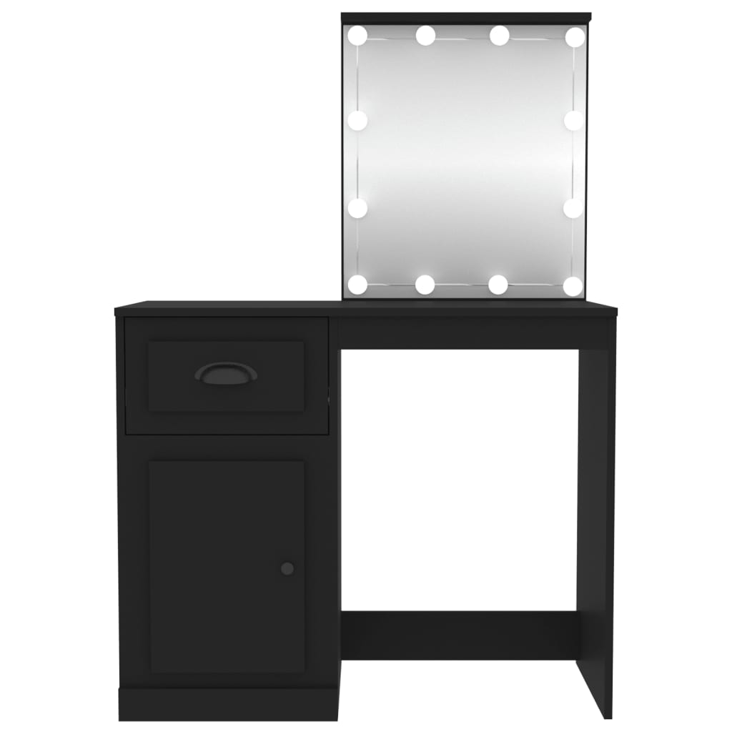 Dressing Table with LED Black 90x50x132.5 cm Engineered Wood