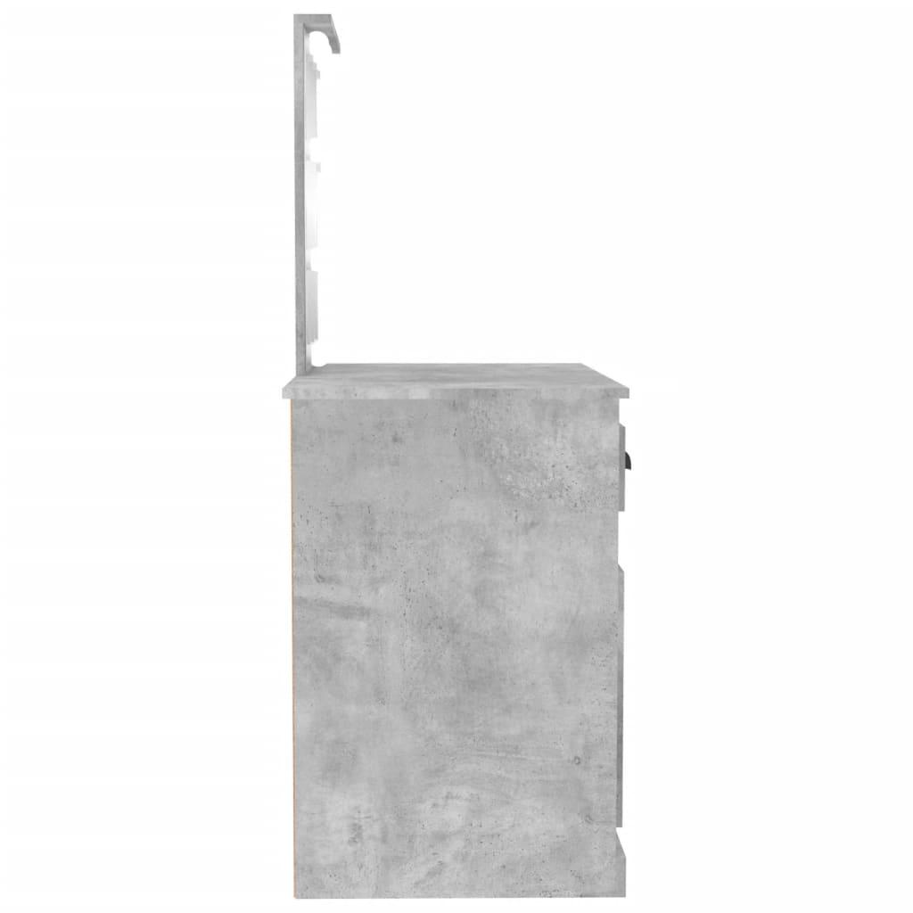 Dressing Table with LED Concrete Grey 90x50x132.5 cm Engineered Wood