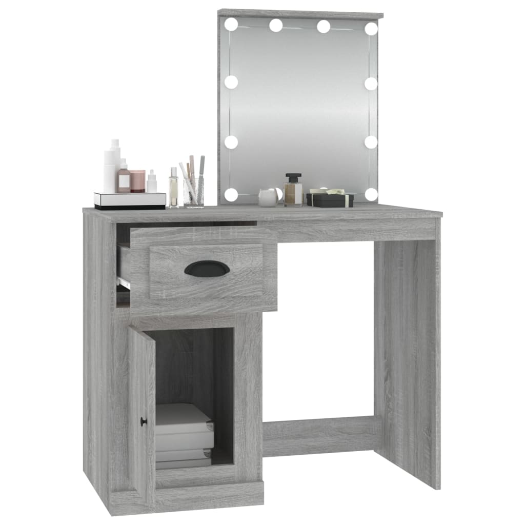 Dressing Table with LED Grey Sonoma 90x50x132.5 cm Engineered Wood