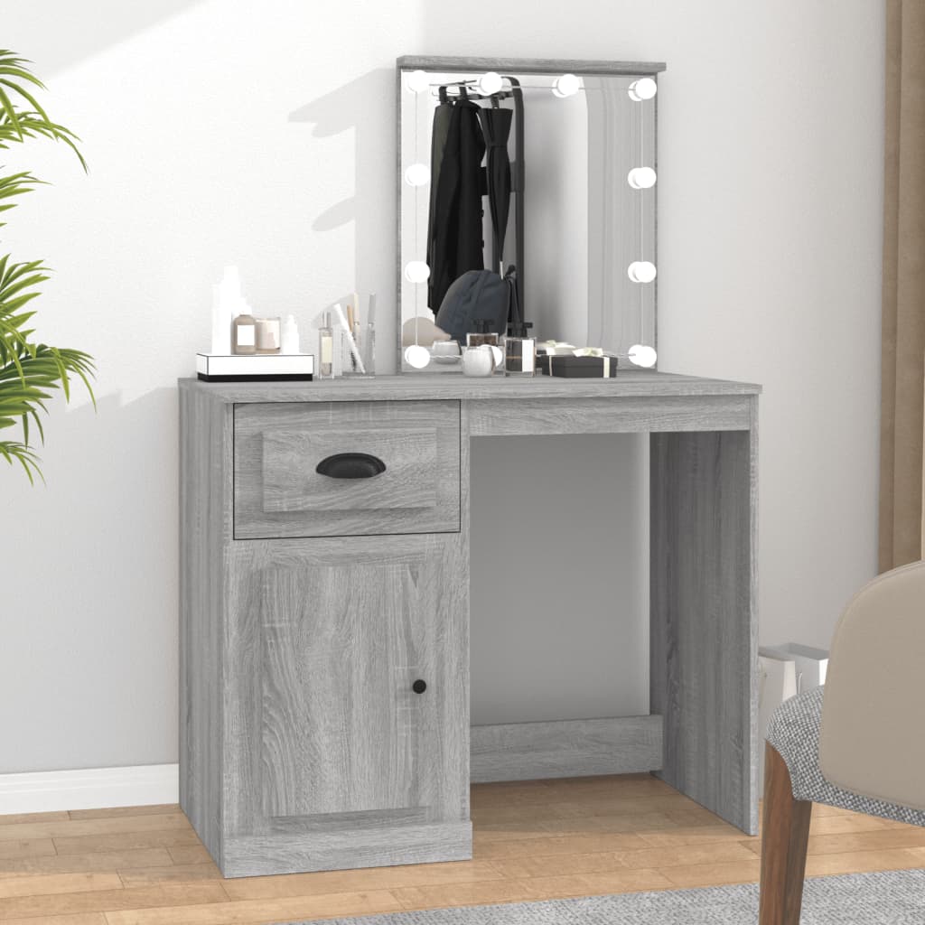 Dressing Table with LED Grey Sonoma 90x50x132.5 cm Engineered Wood