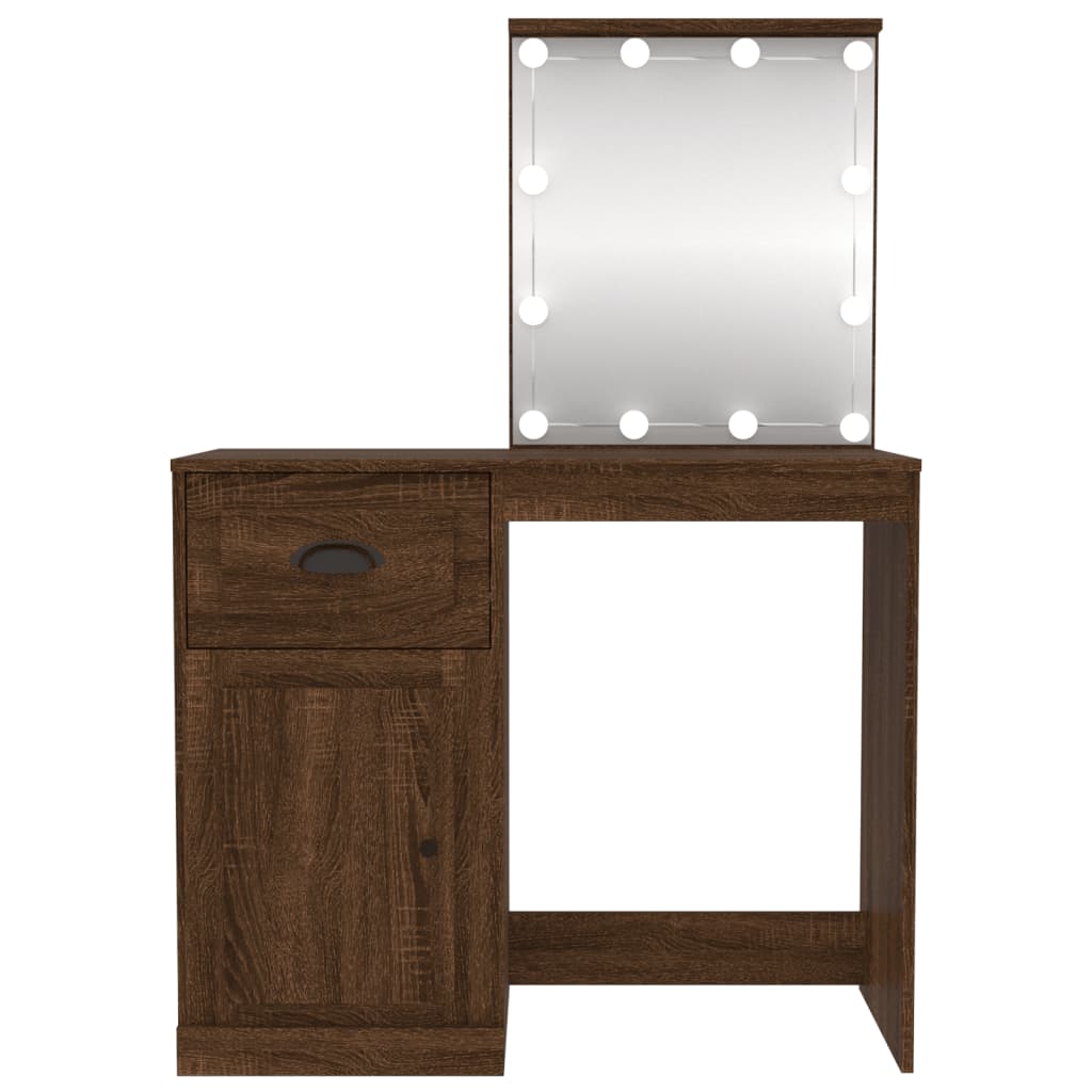 Dressing Table with LED Brown Oak 90x50x132.5 cm Engineered Wood