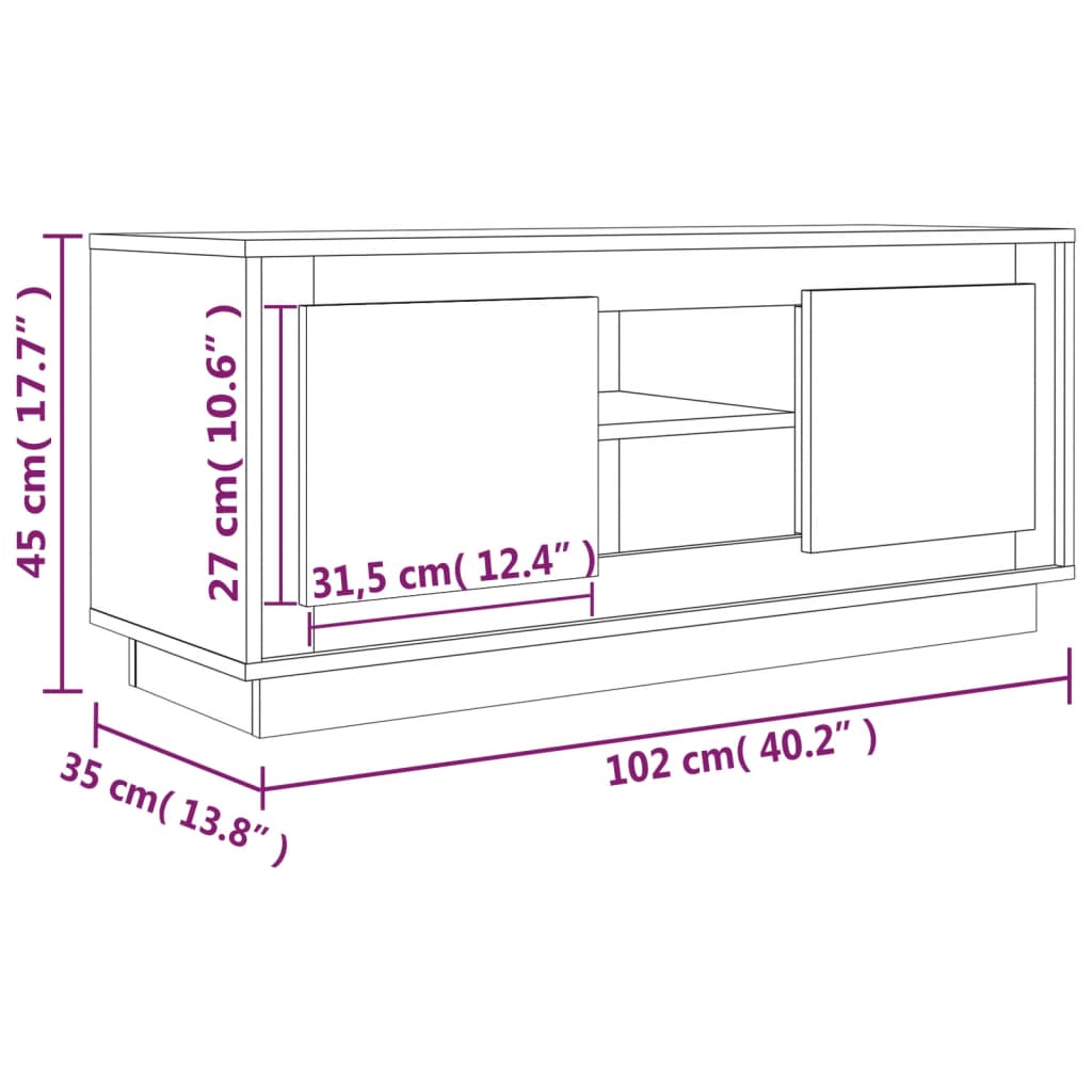 TV Cabinet White 102x35x45 cm Engineered Wood