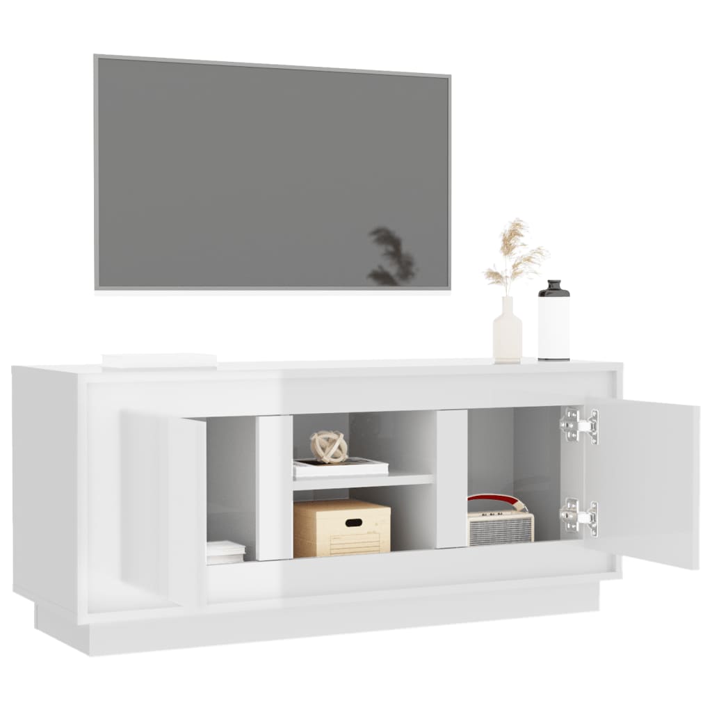 TV Cabinet High Gloss White 102x35x45 cm Engineered Wood