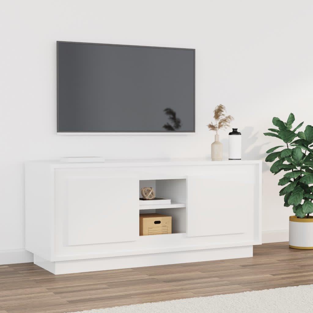 TV Cabinet High Gloss White 102x35x45 cm Engineered Wood