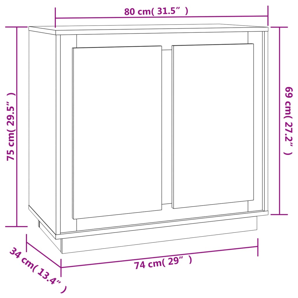 Sideboard White 80x34x75 cm Engineered Wood