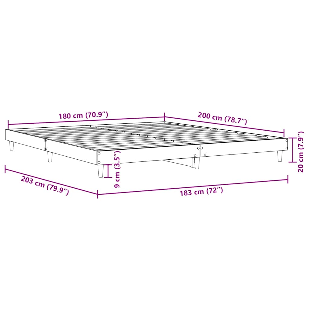 Bed Frame without Mattress Sonoma Oak 183x203 cm King Engineered Wood