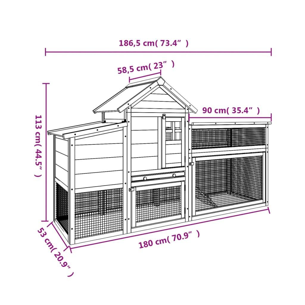 Chicken Coop Grey 186.5x58.5x113 cm Solid Wood Pine