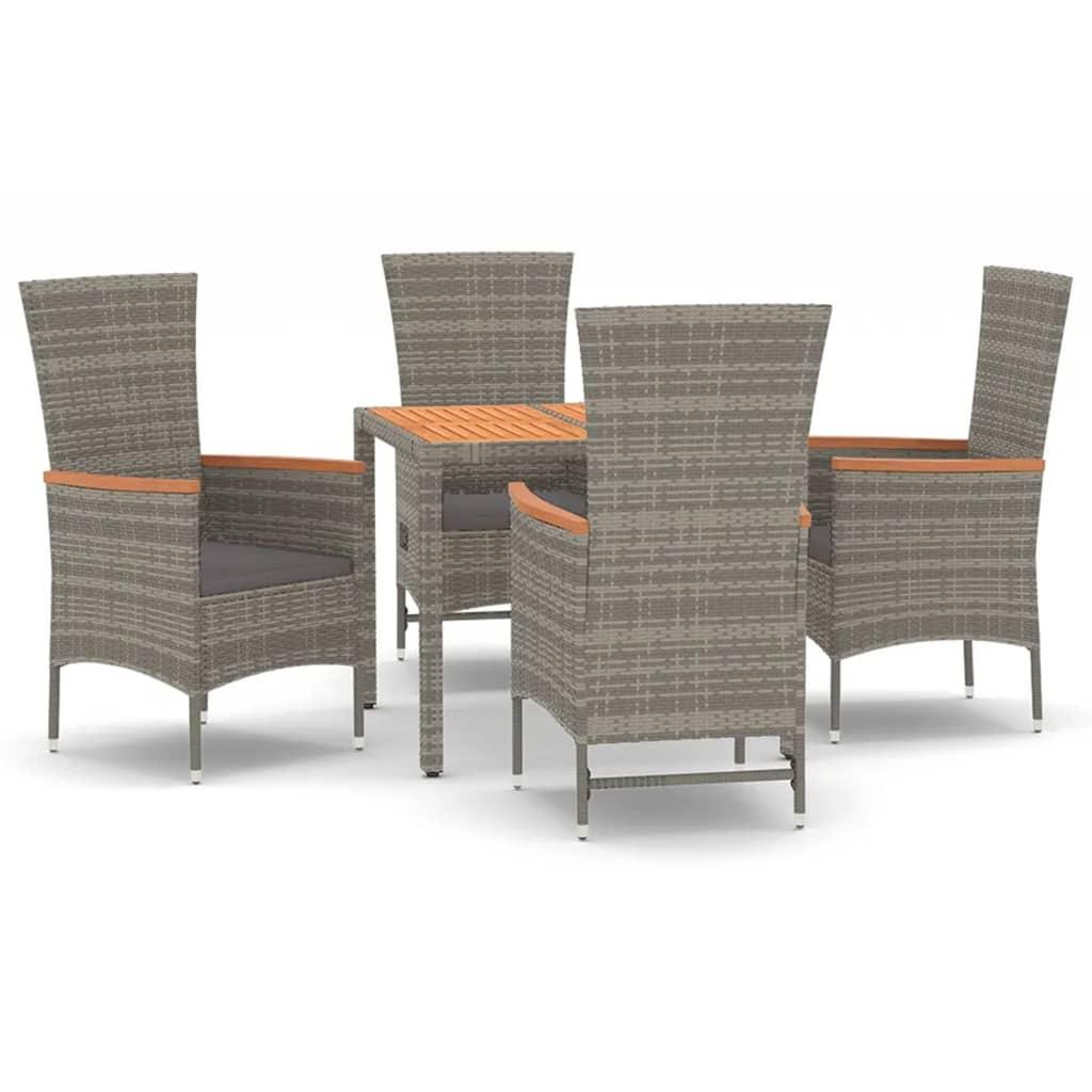 5 Piece Garden Dining Set with Cushions Grey Poly Rattan