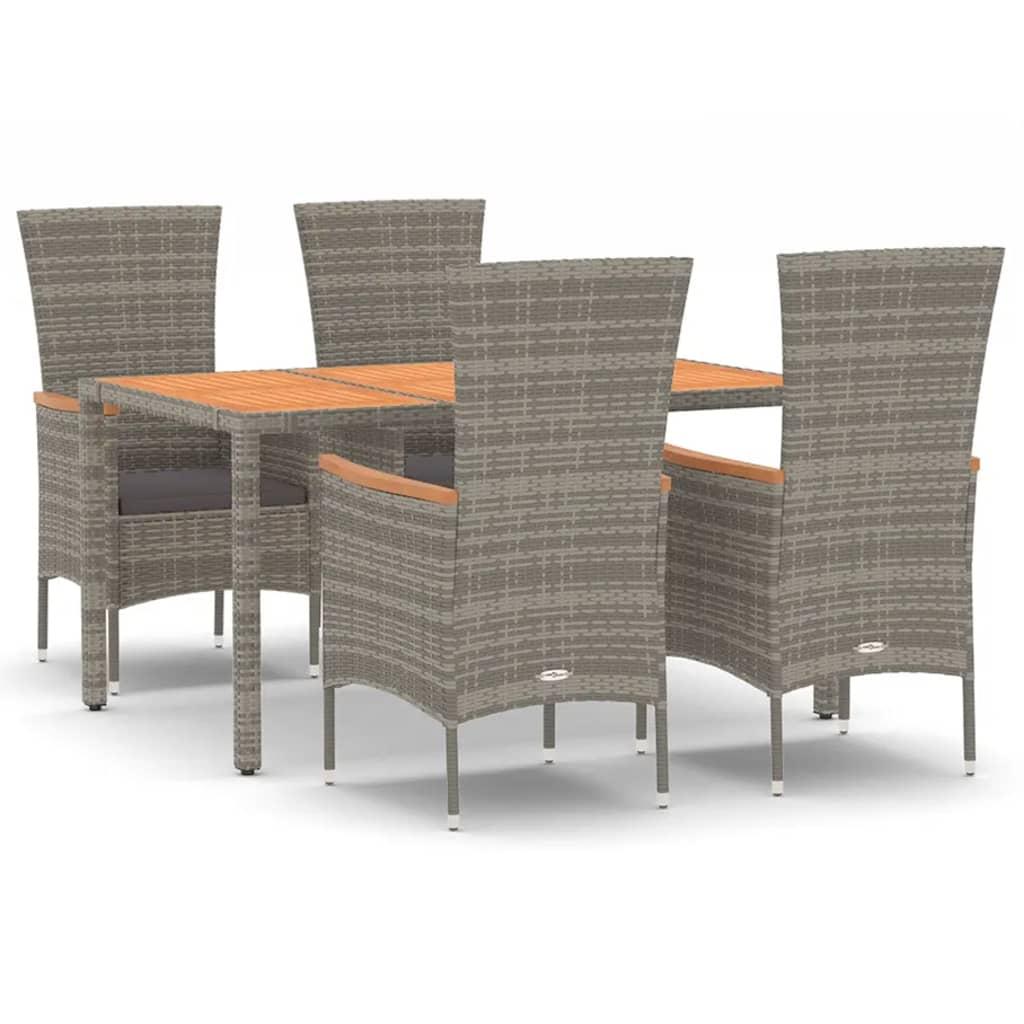 5 Piece Garden Dining Set with Cushions Grey Poly Rattan