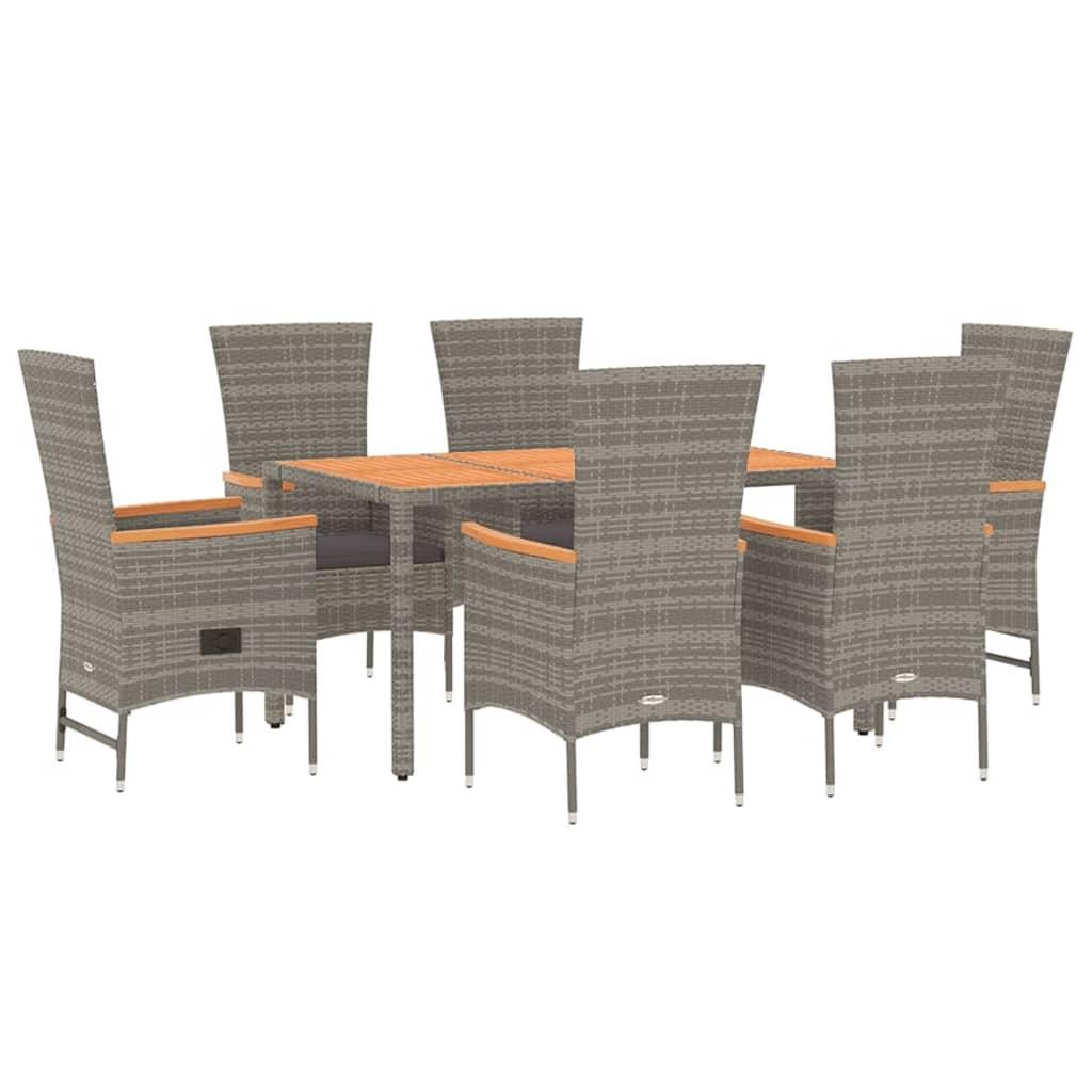 7 Piece Garden Dining Set with Cushions Grey Poly Rattan