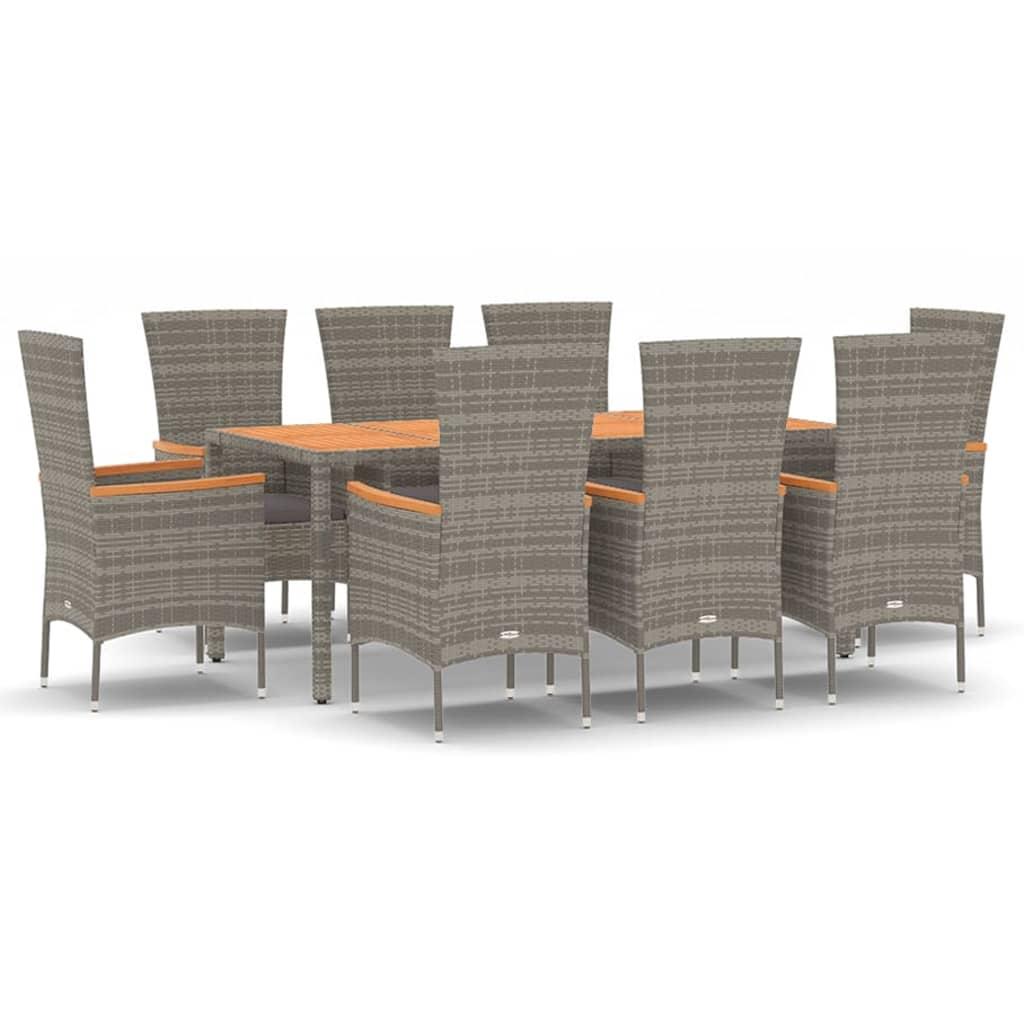 9 Piece Garden Dining Set with Cushions Grey Poly Rattan