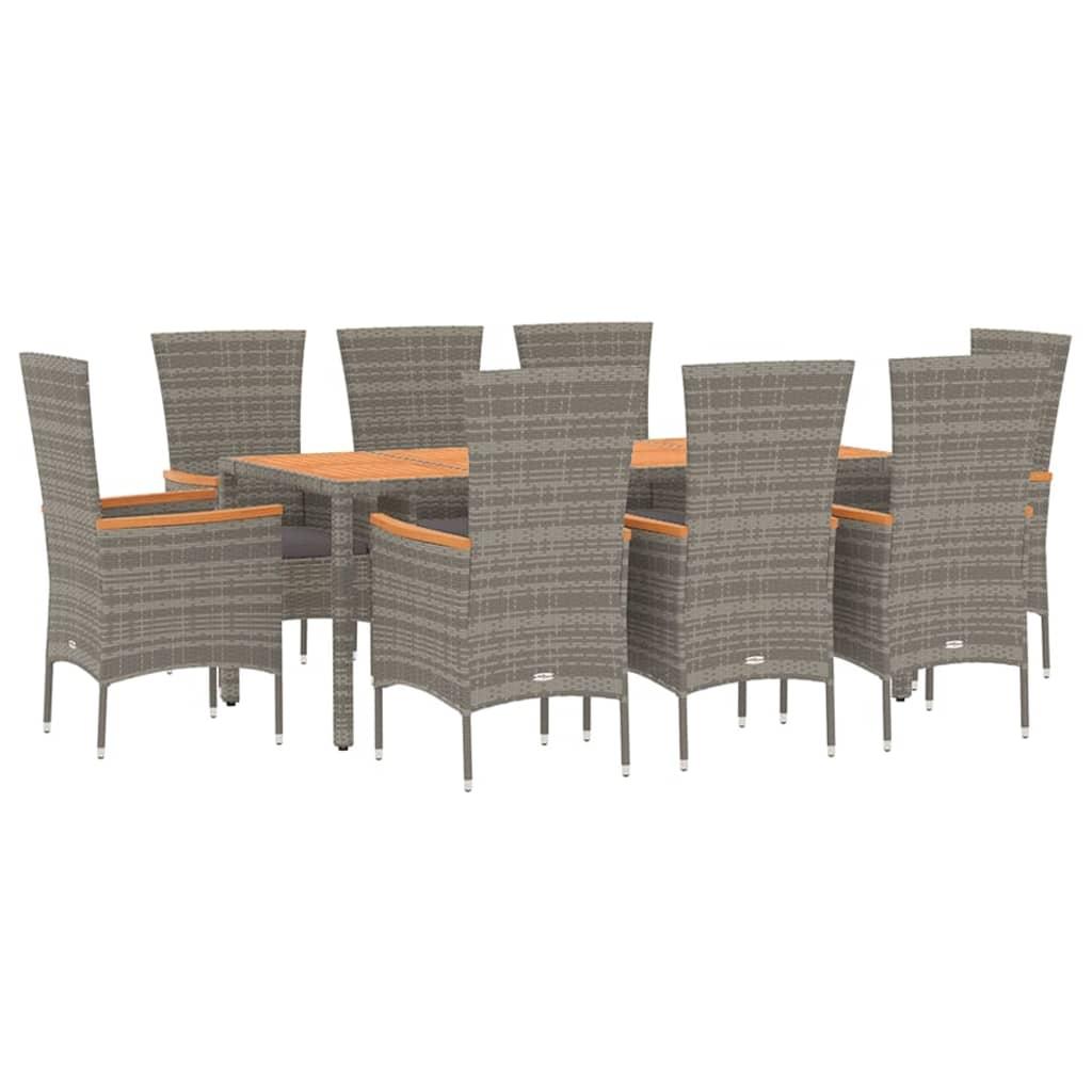 9 Piece Garden Dining Set with Cushions Grey Poly Rattan