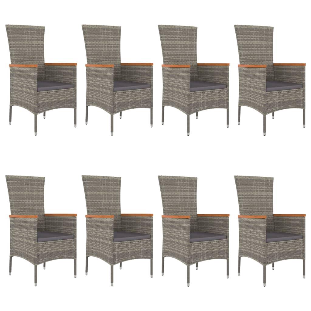 9 Piece Garden Dining Set with Cushions Grey Poly Rattan