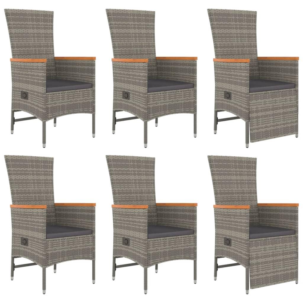 7 Piece Garden Dining Set with Cushions Grey Poly Rattan