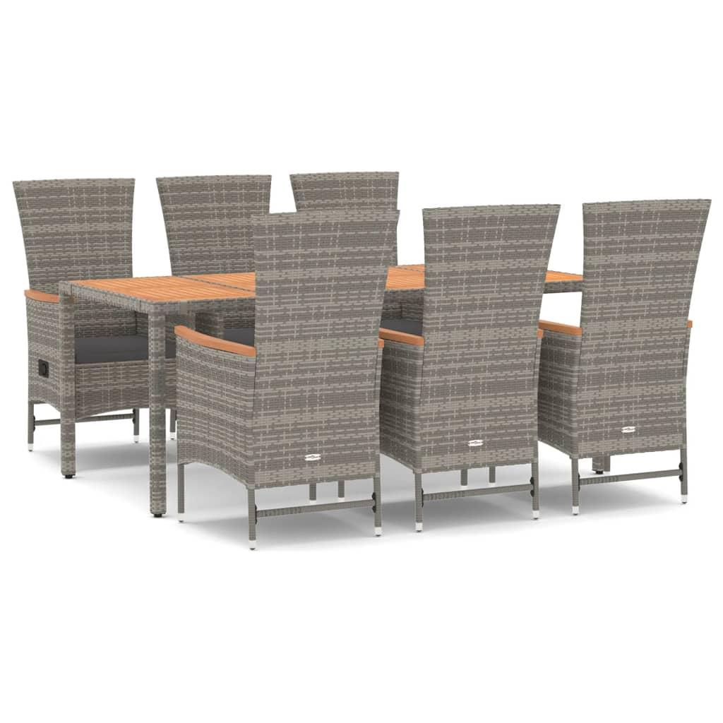 7 Piece Garden Dining Set with Cushions Grey Poly Rattan