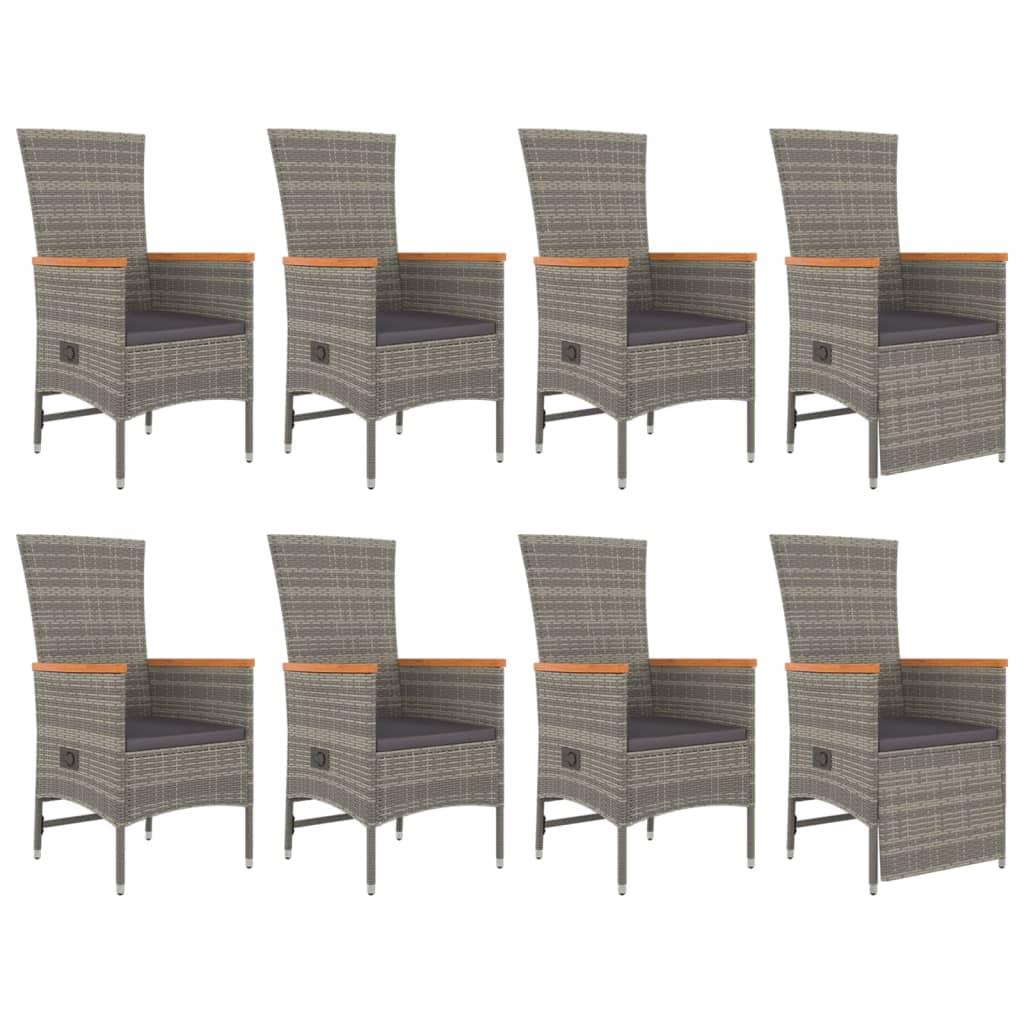 9 Piece Garden Dining Set with Cushions Grey Poly Rattan