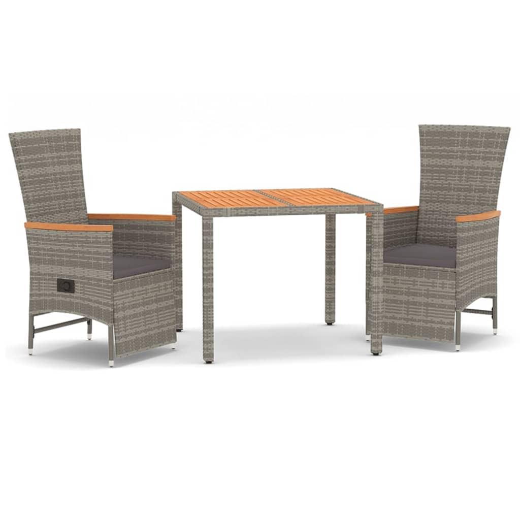3 Piece Garden Dining Set with Cushions Grey Poly Rattan
