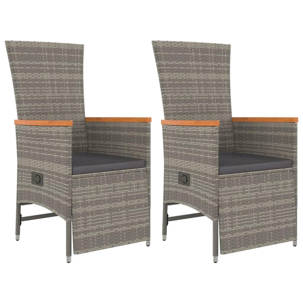 3 Piece Garden Dining Set with Cushions Grey Poly Rattan