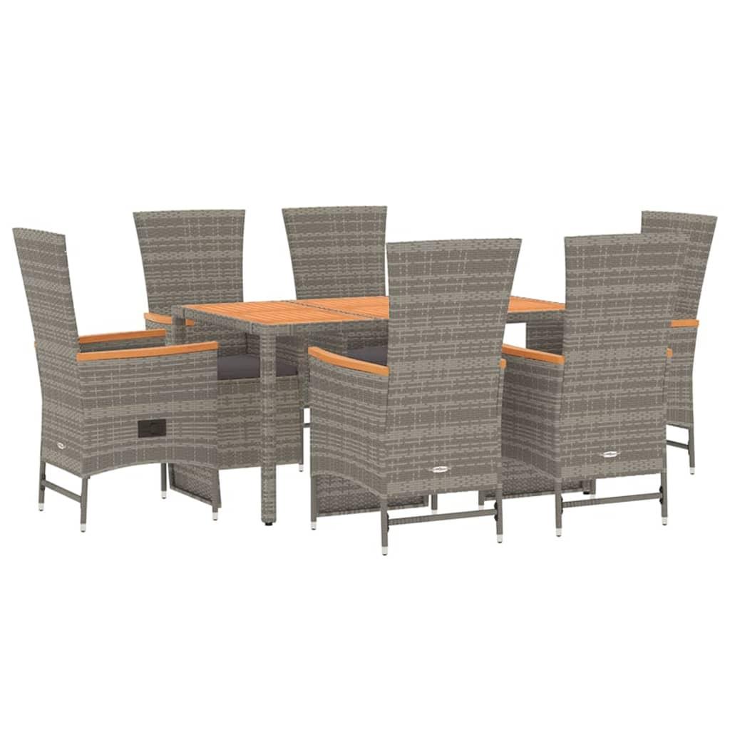 7 Piece Garden Dining Set with Cushions Grey Poly Rattan