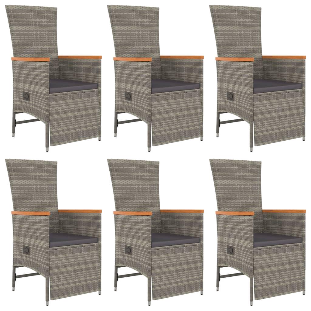 7 Piece Garden Dining Set with Cushions Grey Poly Rattan