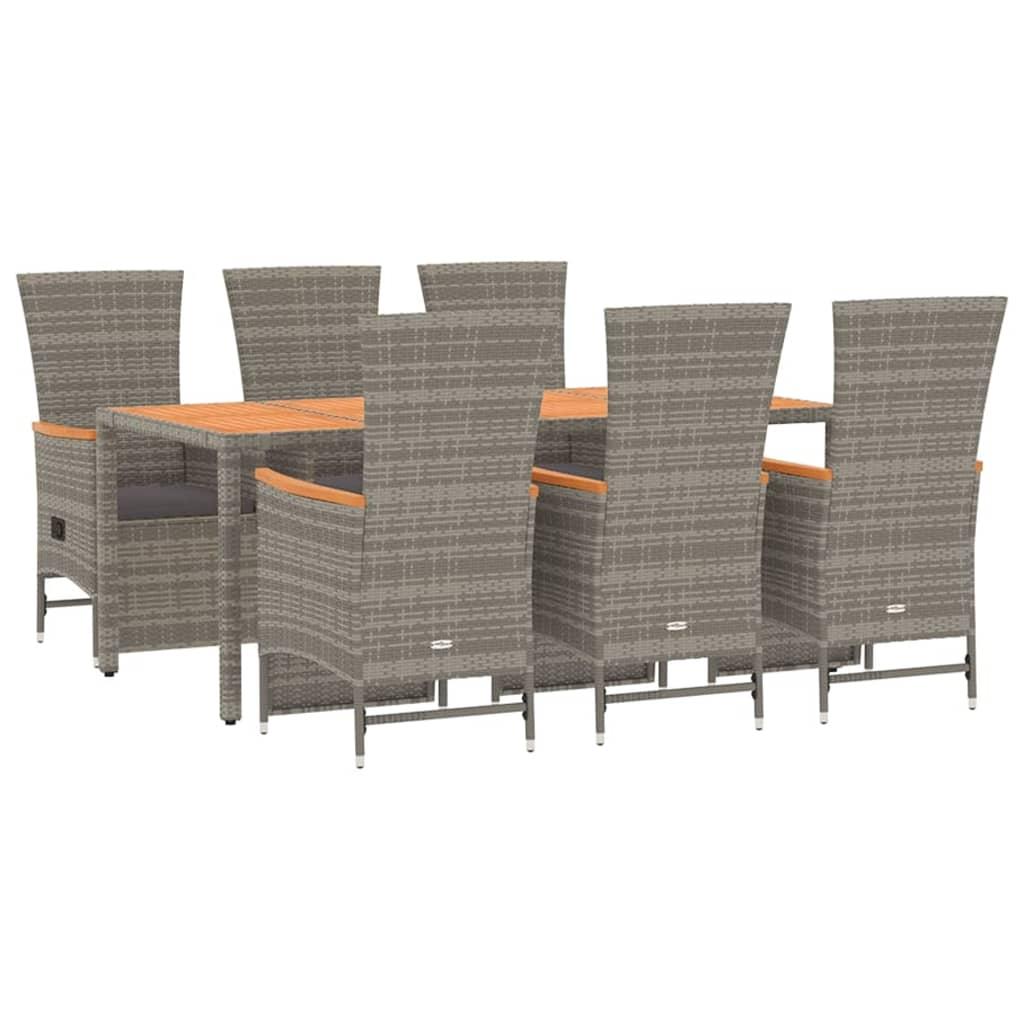 7 Piece Garden Dining Set with Cushions Grey Poly Rattan