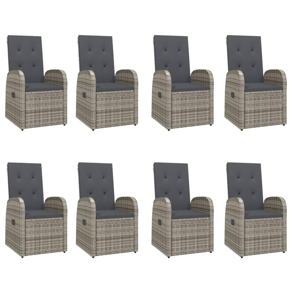 9 Piece Garden Dining Set with Cushions Grey Poly Rattan