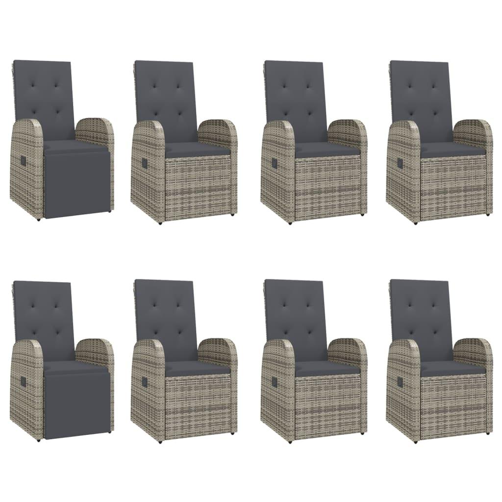 9 Piece Garden Dining Set with Cushions Grey Poly Rattan