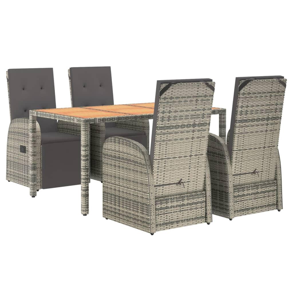 5 Piece Garden Dining Set with Cushions Grey Poly Rattan
