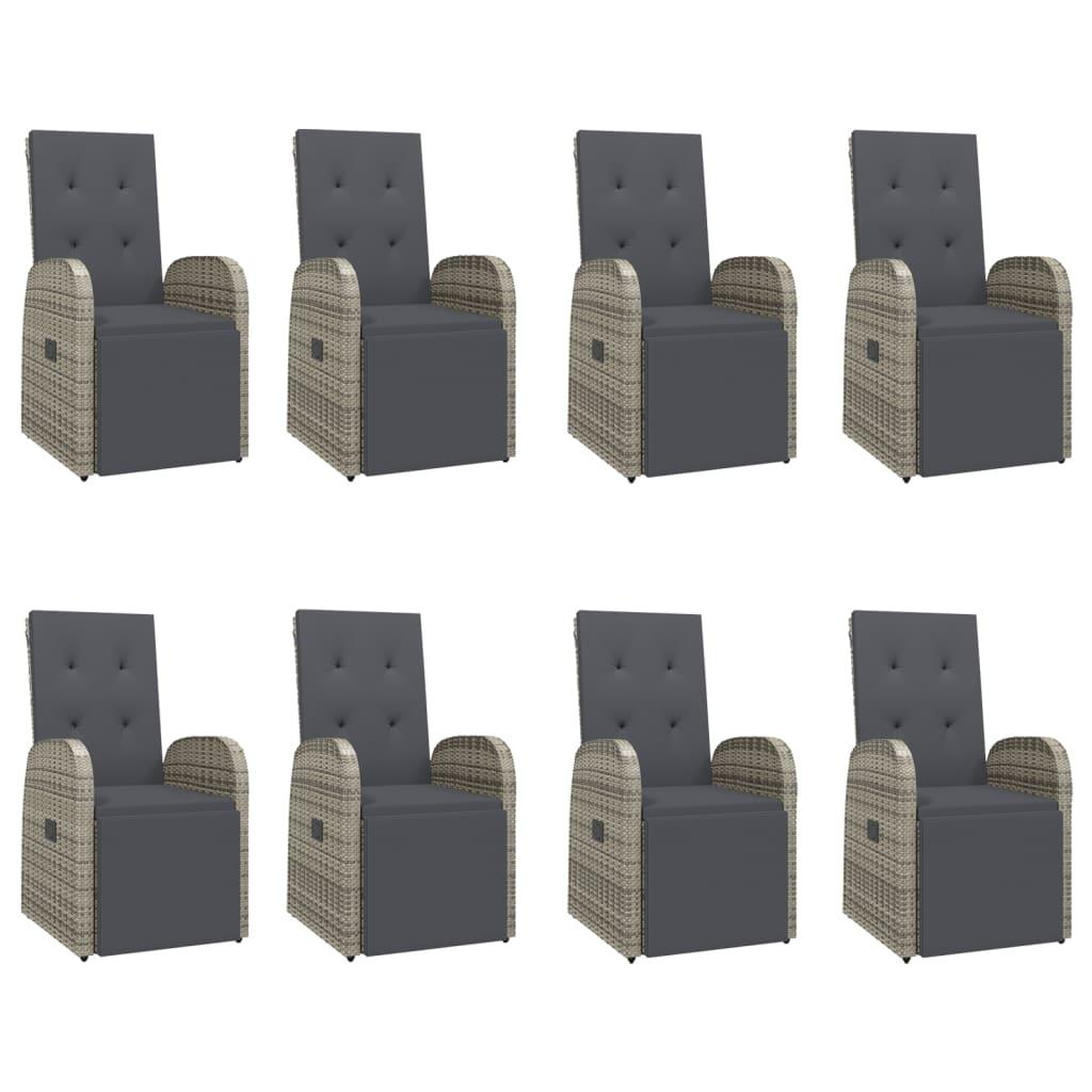 9 Piece Garden Dining Set with Cushions Grey Poly Rattan