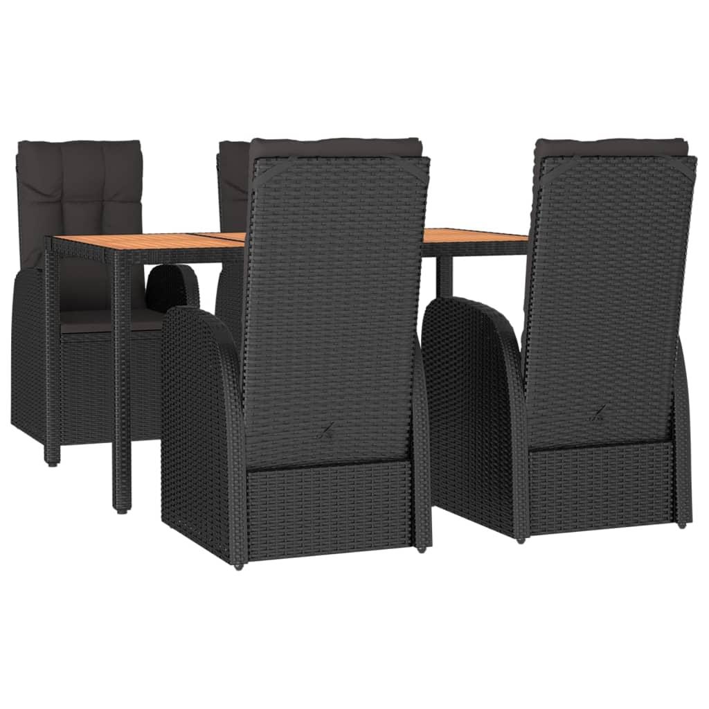 5 Piece Garden Dining Set with Cushions Black Poly Rattan
