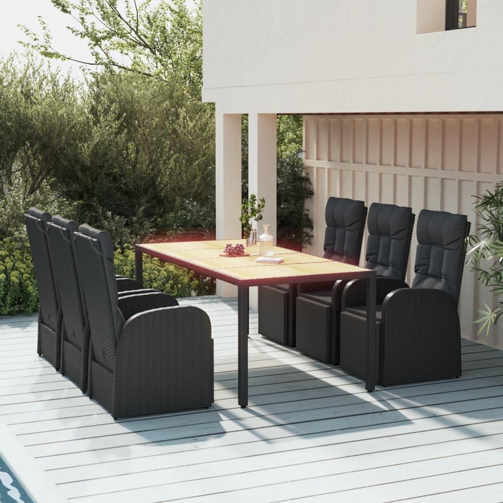 7 Piece Garden Dining Set Black Poly Rattan&amp;Solid Wood Acacia