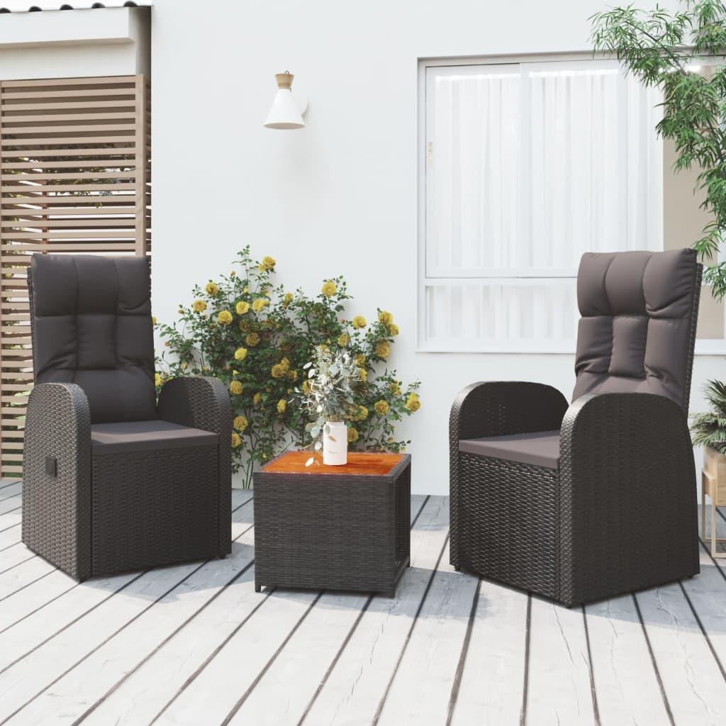 3 Piece Garden Lounge Set Black Poly Rattan&amp;Solid Wood Acacia
