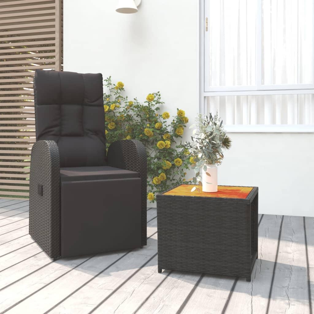 2 Piece Garden Lounge Set Black Poly Rattan&amp;Solid Wood Acacia