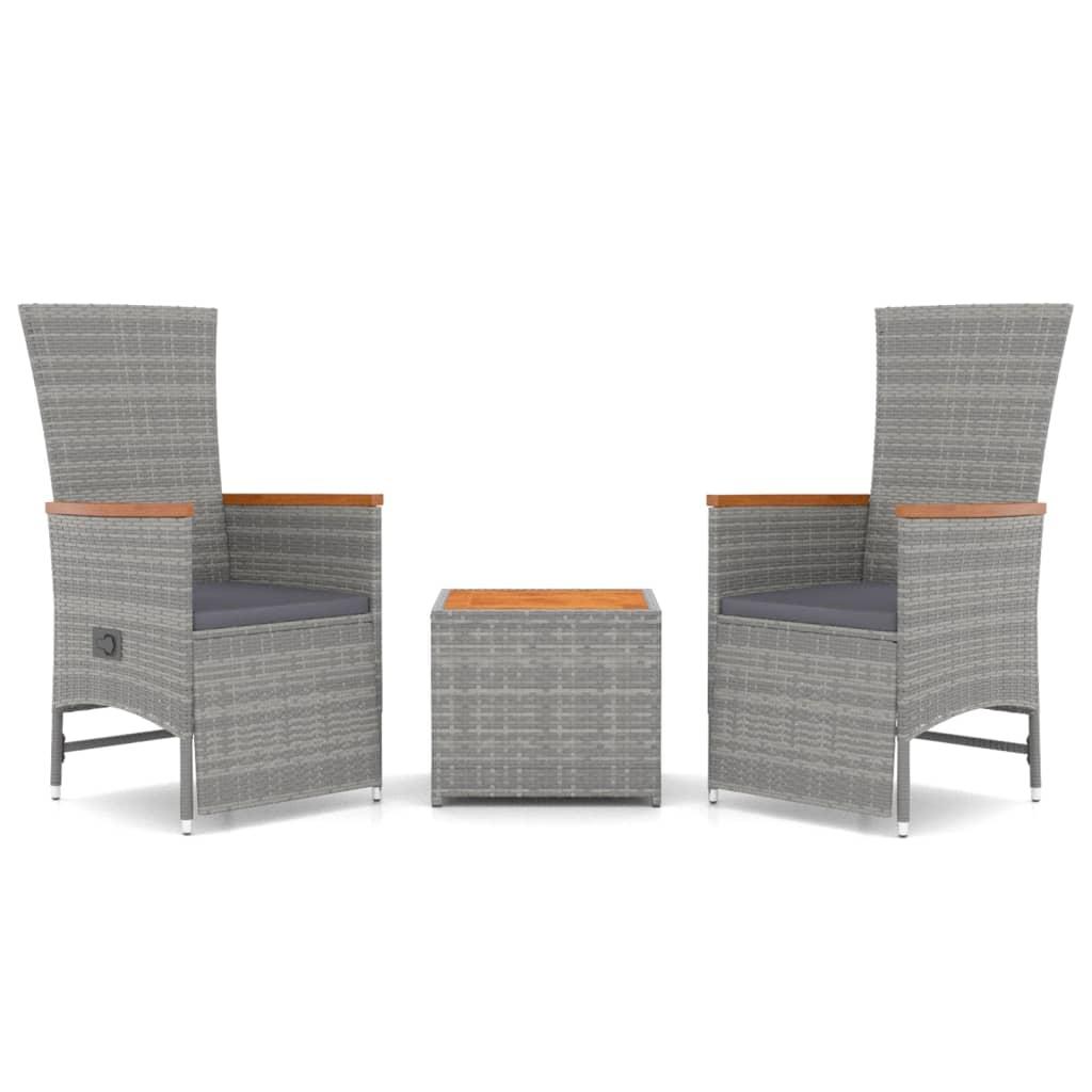 3 Piece Garden Lounge Set Grey Poly Rattan&Solid Wood Acacia