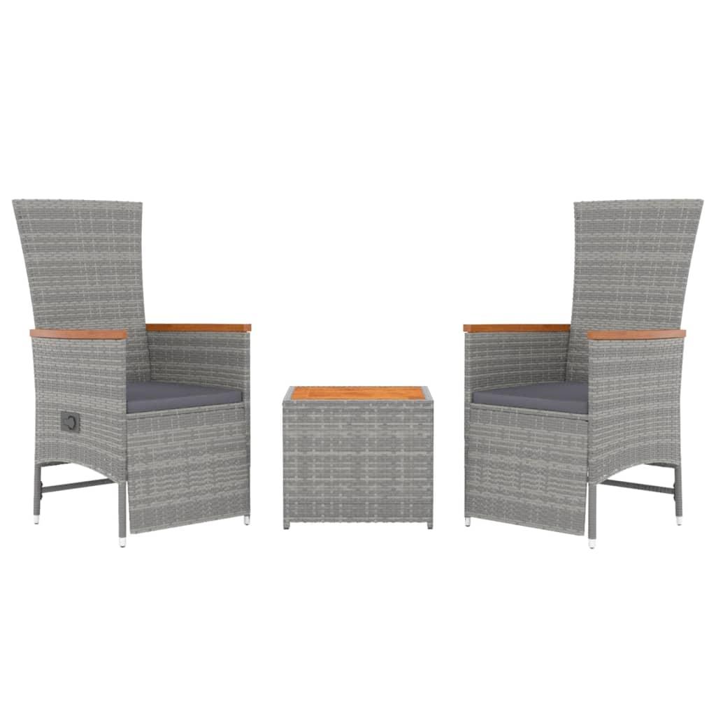3 Piece Garden Lounge Set Grey Poly Rattan&Solid Wood Acacia