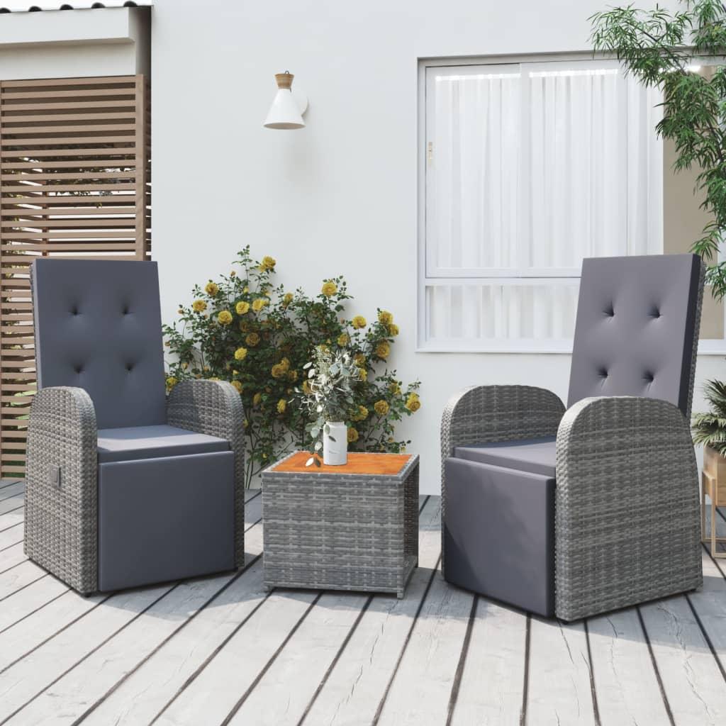 3 Piece Garden Lounge Set Grey Poly Rattan&amp;Solid Wood Acacia