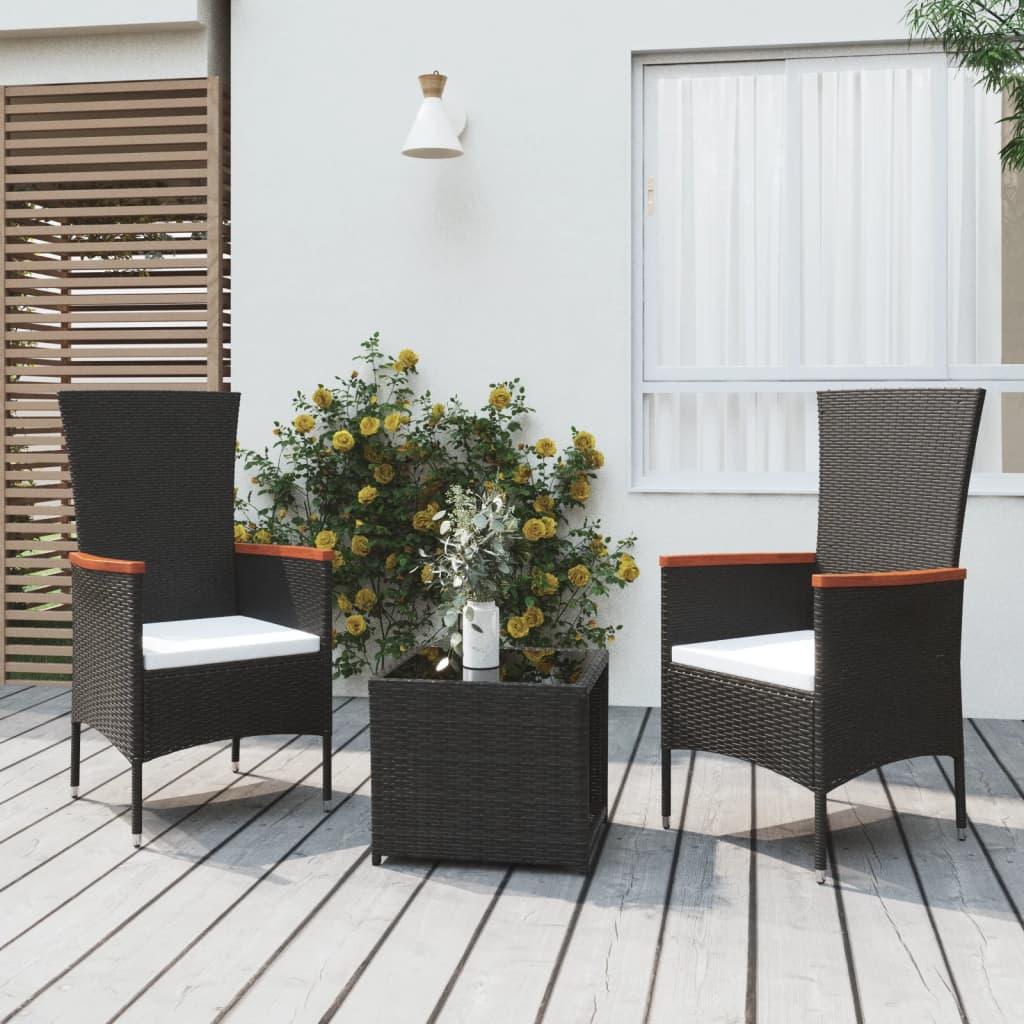 3 Piece Garden Lounge Set Black Poly Rattan&amp;Steel