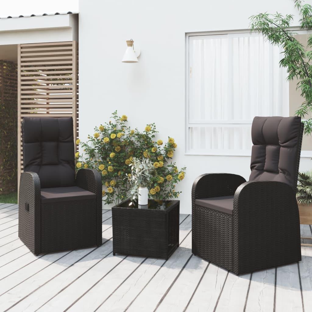 3 Piece Garden Lounge Set Black Poly Rattan&amp;Steel