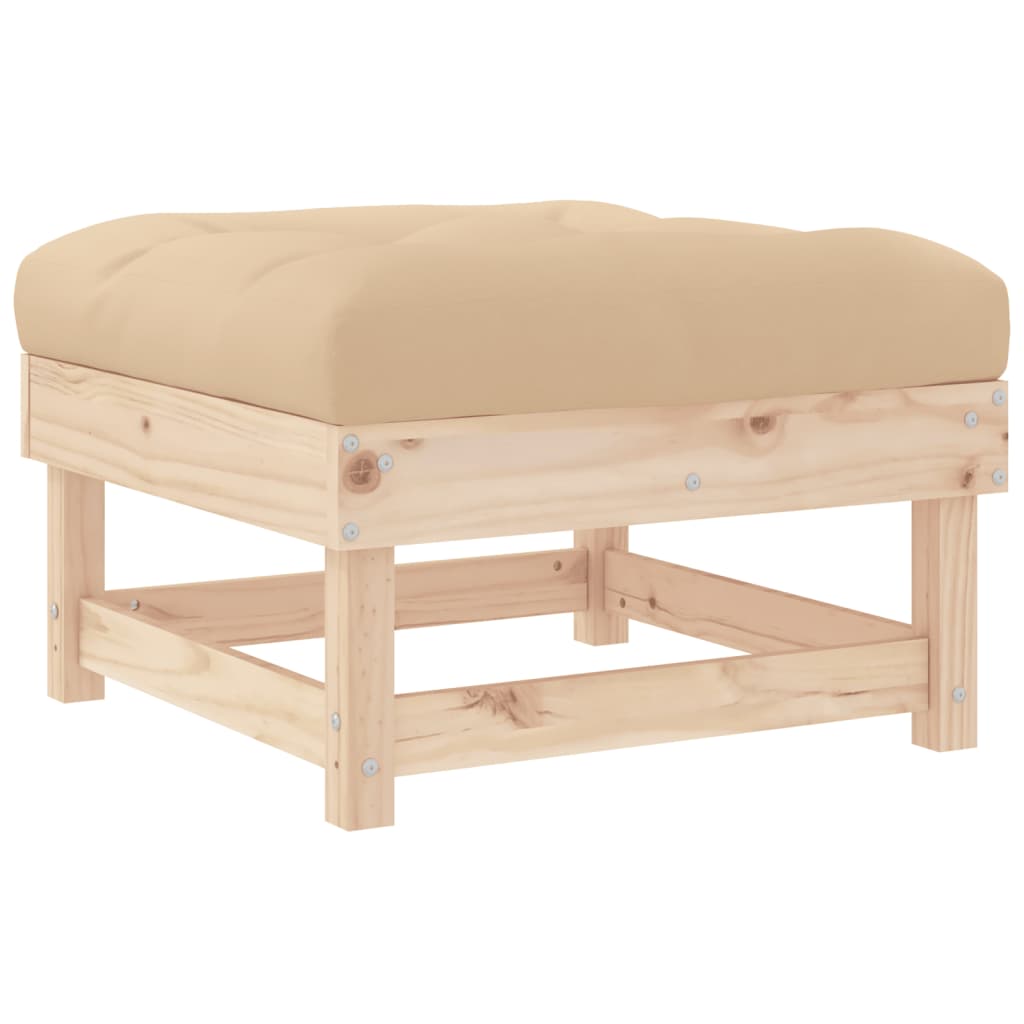 Garden Footstool with Cushion Solid Wood Pine