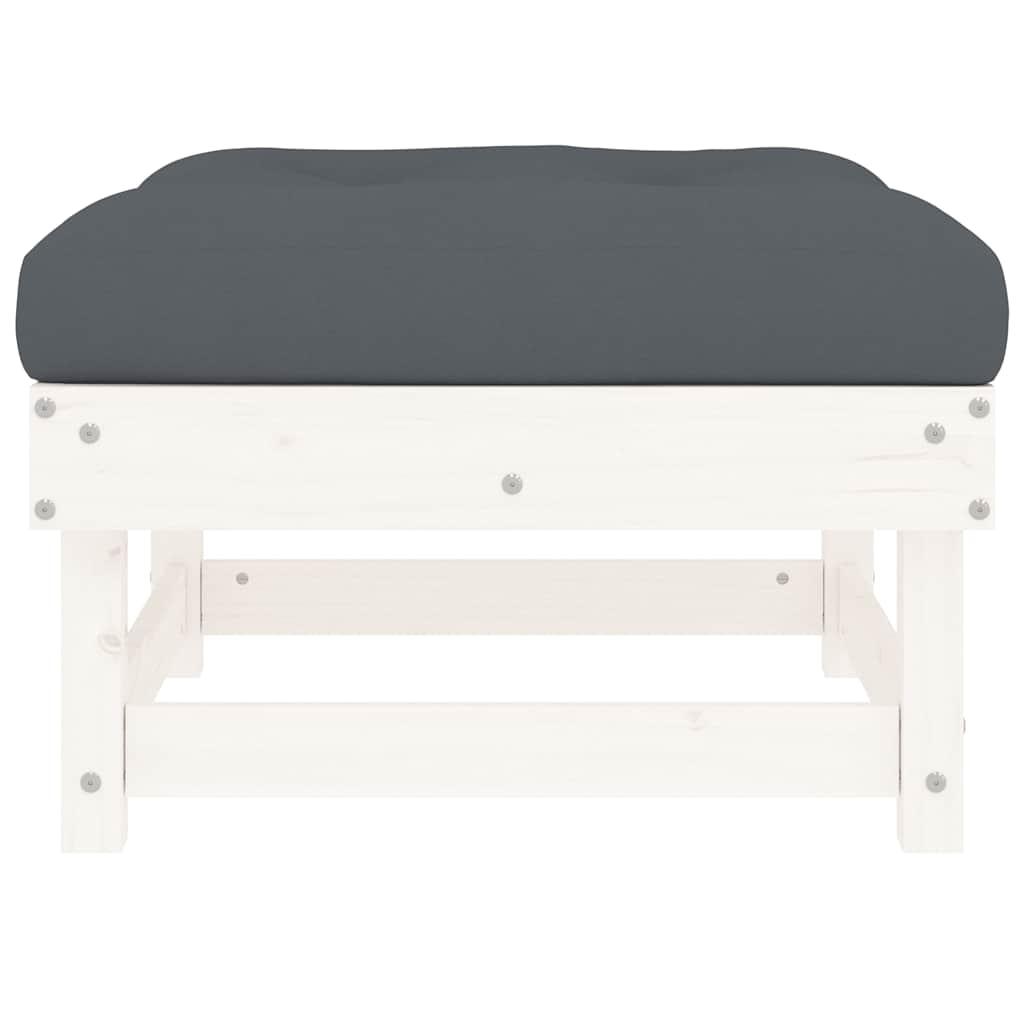 Garden Footstool with Cushion White Solid Wood Pine