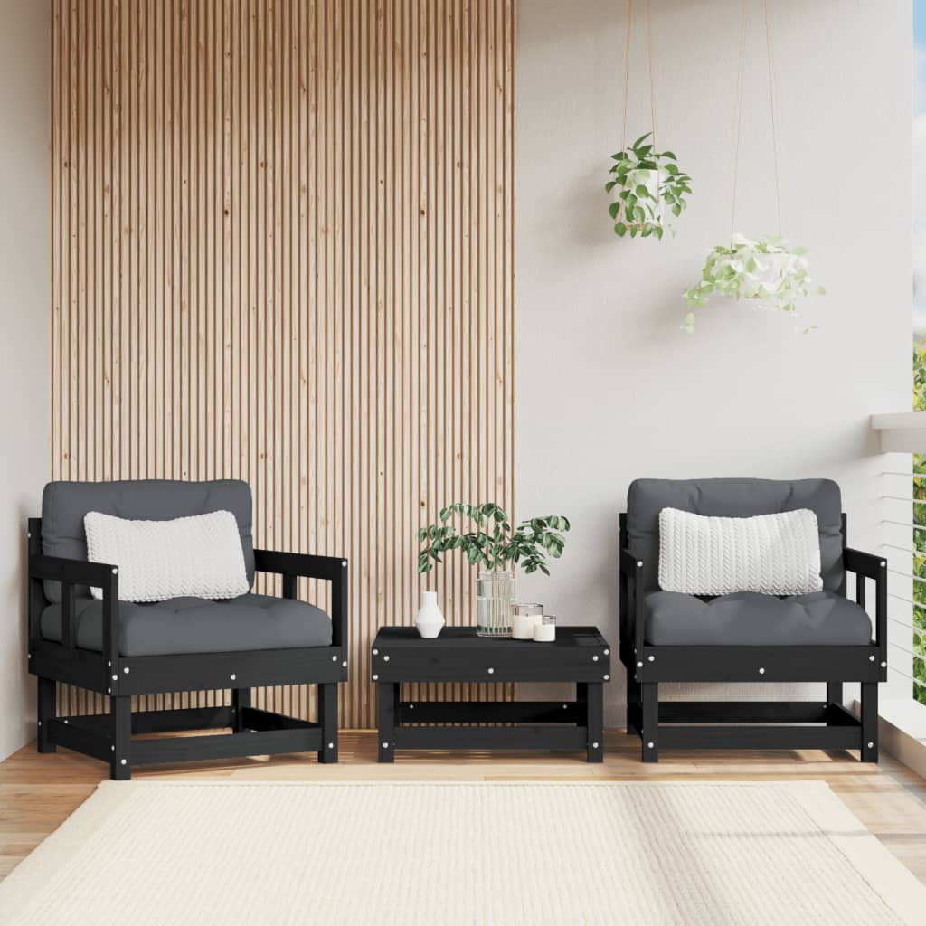 Garden Chairs with Cushions 2 pcs Black Solid Wood Pine