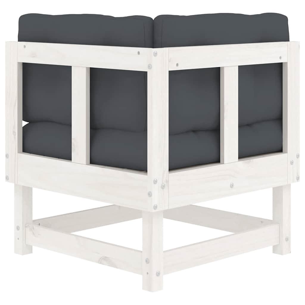 Corner Sofas with Cushions 2 pcs White Solid Wood Pine
