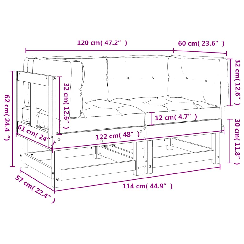 Corner Sofas with Cushions 2 pcs Solid Wood Douglas